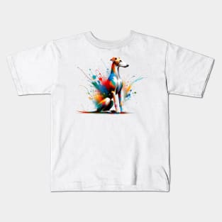 Elegant Ibizan Hound in Colorful Abstract Art Form Kids T-Shirt